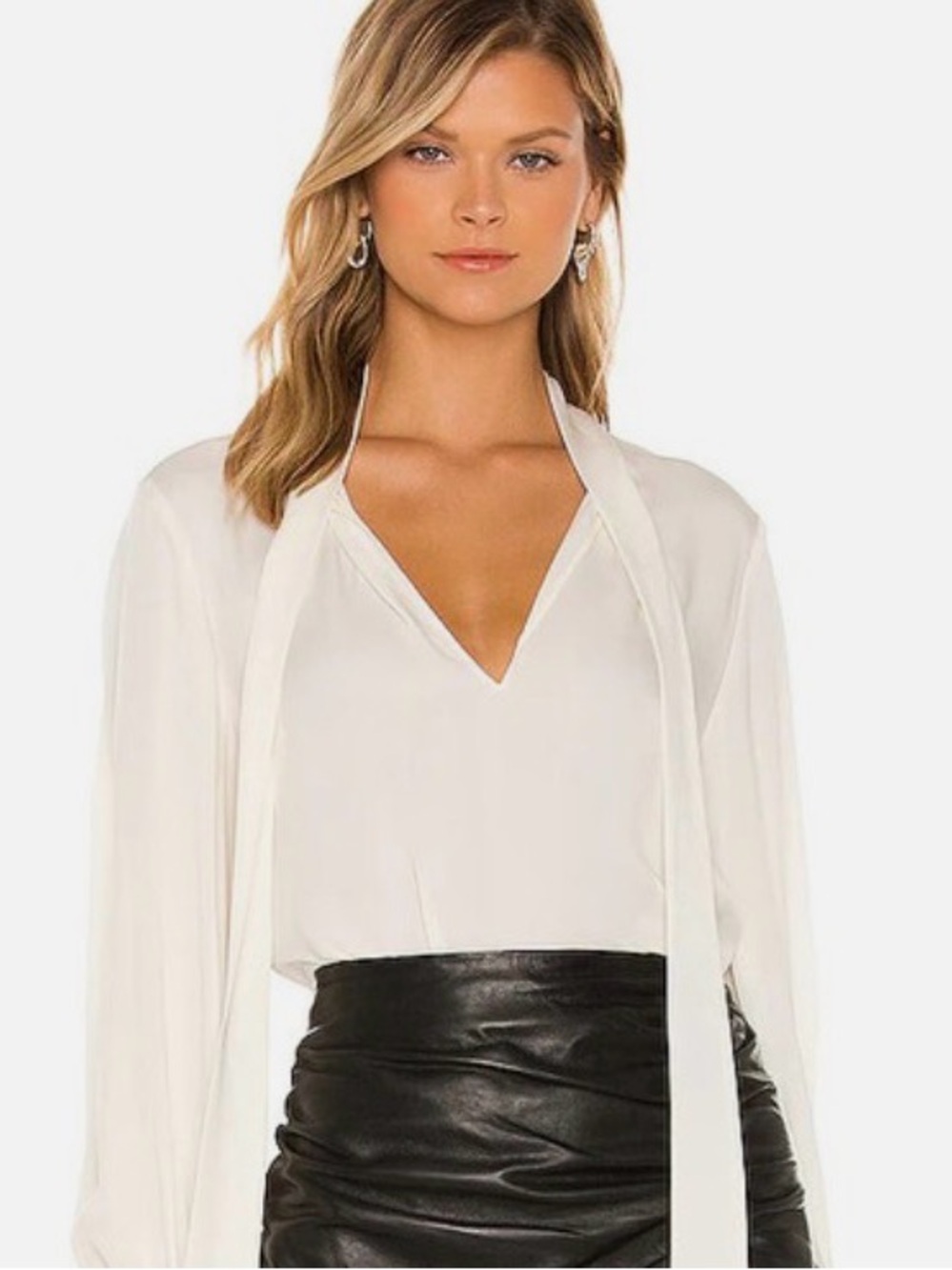 NWT Theory Silk Tie Neck Balloon Long Sleeve Top Blouse Ivory Size M